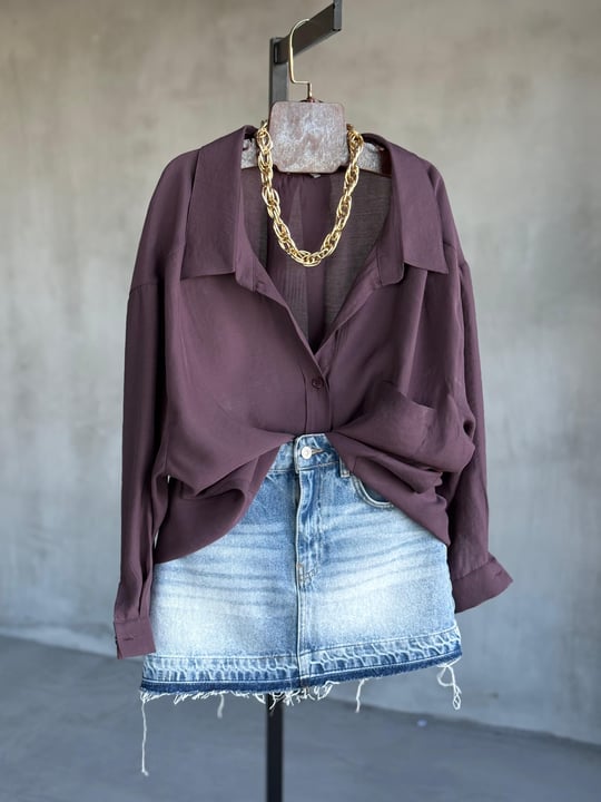 Premium Düşük Omuzlu Oversize Gömlek (Mürdüm)