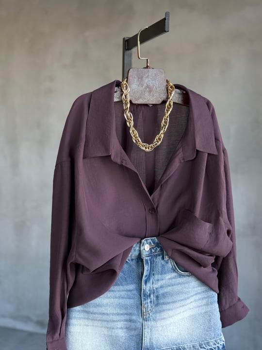Premium Düşük Omuzlu Oversize Gömlek (Mürdüm)