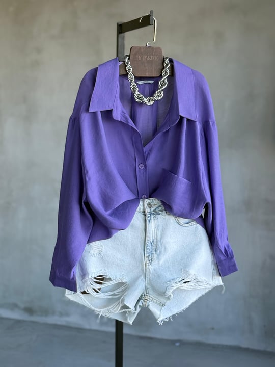 Premium Düşük Omuzlu Oversize Gömlek (Mor)