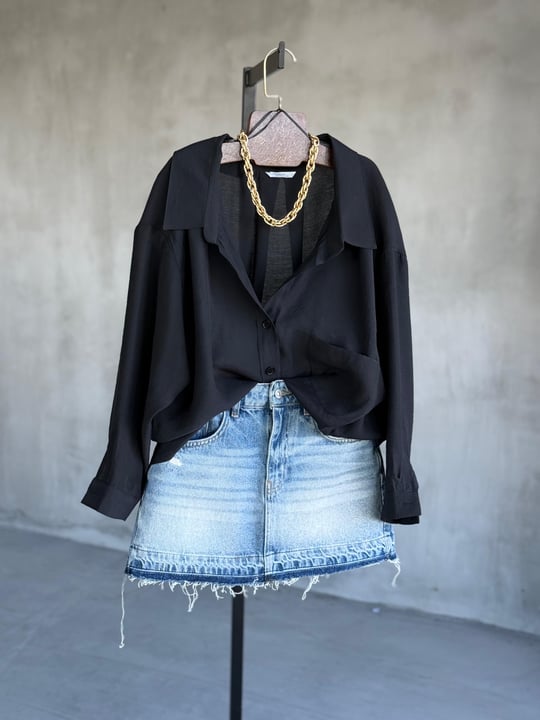 Premium Düşük Omuzlu Oversize Gömlek (Siyah)