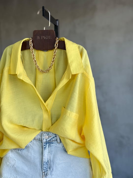 Premium Düşük Omuzlu Oversize Gömlek (Sarı)