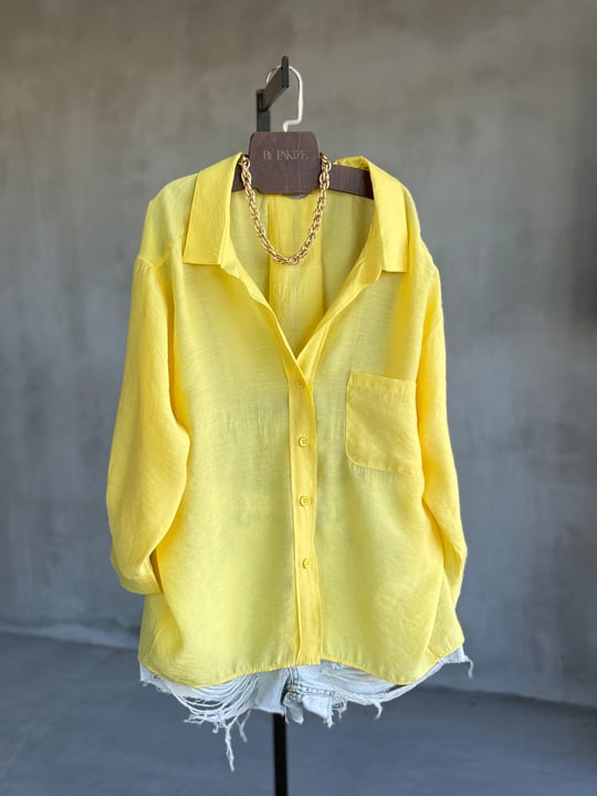 Premium Düşük Omuzlu Oversize Gömlek (Sarı)