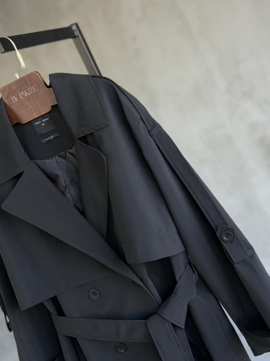 Premium Kalite Apoletli Trençkot (Siyah)