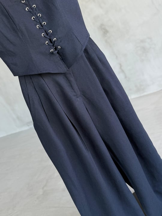Premium Keten Korse Form Bustiyer Takım (Lacivert)
