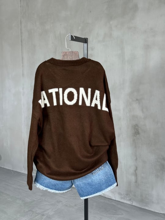 Sırt Yazı Detaylı Oversize Yumoş Tunik (Kahverengi)