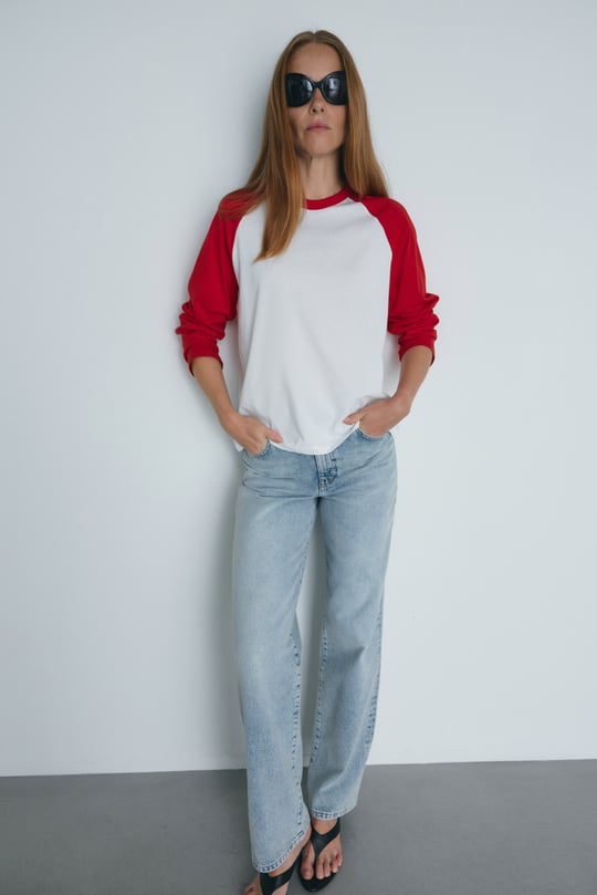 Kırmızı Reglan Çift Renk Tişört