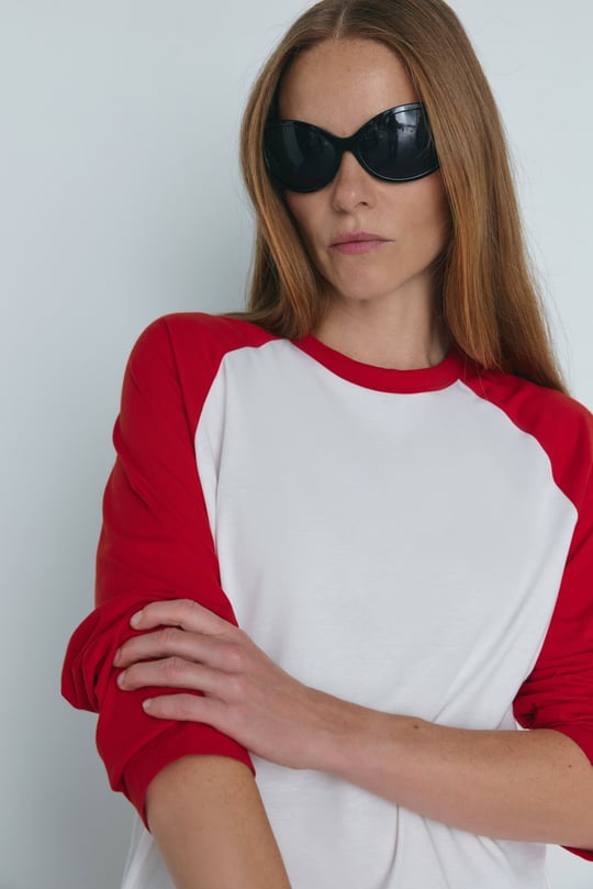 Kırmızı Reglan Çift Renk Tişört