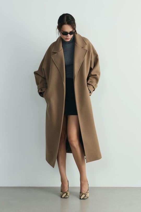 Sütlü Kahve Sudi Yırtmaçlı Maxi Kaban