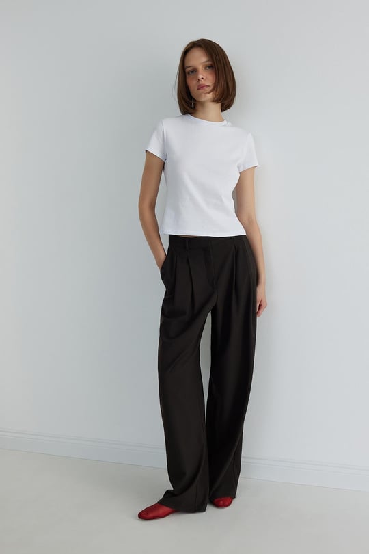 Dark Brown Mina Wide Leg Trousers | Suud Collection