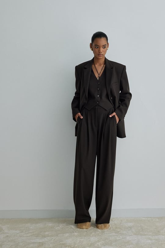 Dark Brown Mina Wide Leg Trousers | Suud Collection