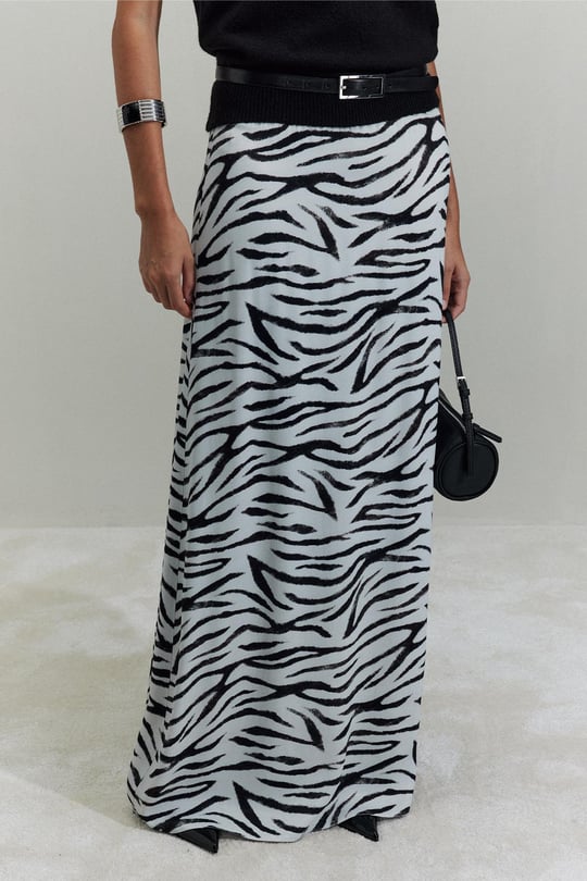 White Zebra Maxi Satin Skirt Suud Collection