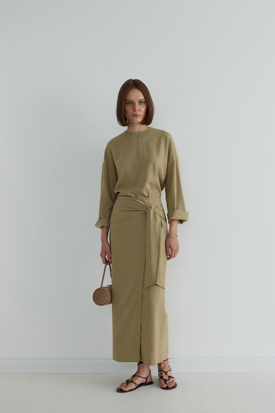 Light Green Noli Linen Wrap Skirt | Suud Collection