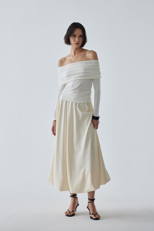 Cream Satin Balloon Skirt | Suud Collection