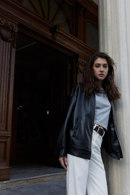 Black Retro 90's Faux Leather Jacket | Suud Collection