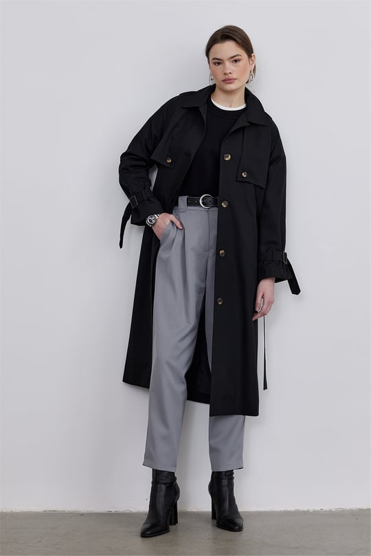 Long Cotton Trench Coat With Black Windbreaker Suud Collection