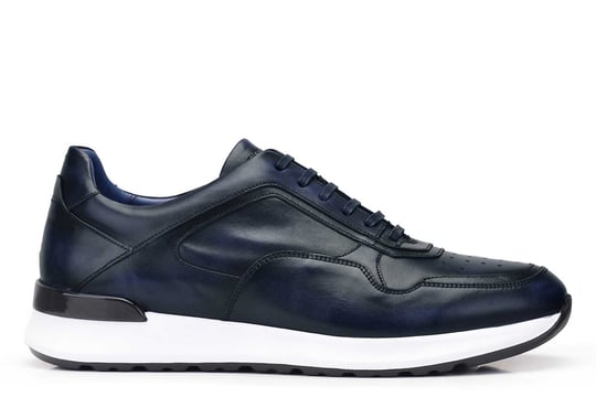 Lacivert Hakiki Deri Erkek Sneaker Ayakkabı
