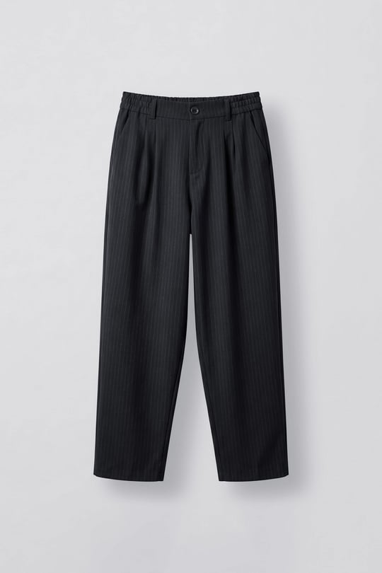 Erkek Baggy Fit Çizgili Pamuklu Kumaş Pantolon Lacivert