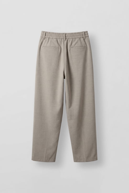 Erkek Baggy Fit Çizgili Pamuklu Kumaş Pantolon Taş Rengi