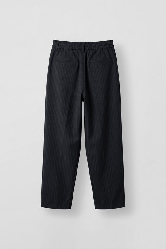Erkek Baggy Fit Çizgili Pamuklu Kumaş Pantolon Lacivert