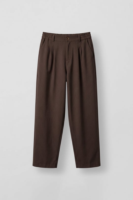 Erkek Baggy Fit Çizgili Pamuklu Kumaş Pantolon Kahverengi