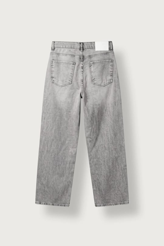 Erkek Baggy Fit Düz Yıkamalı Jean Pantolon Gri