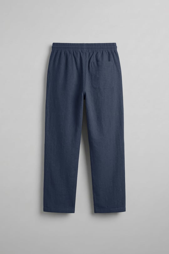 Erkek Baggy Fit Halat Kordonlu Keten Görünümlü Pantolon Lacivert
