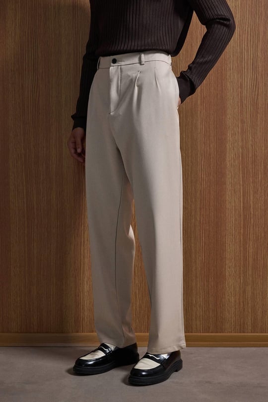 Erkek Baggy Fit Kumaş Pantolon Bej
