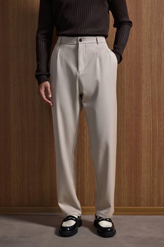 Erkek Baggy Fit Kumaş Pantolon Bej