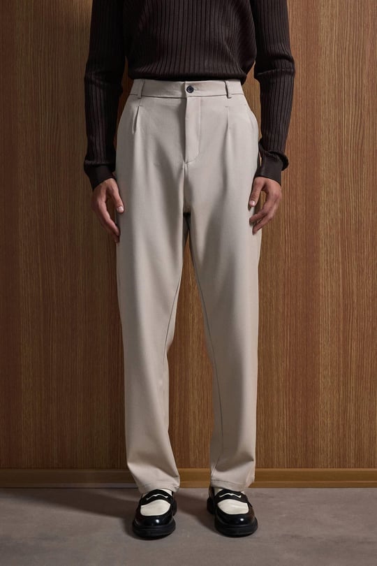 Erkek Baggy Fit Kumaş Pantolon Bej