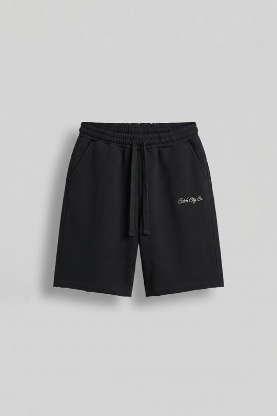 Erkek Baggy Fit Nakış Detaylı Basic Şort Siyah