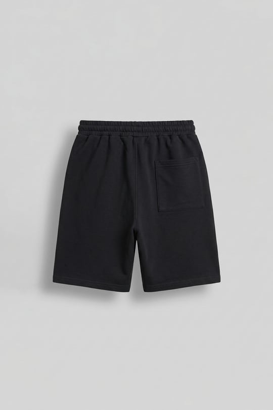 Erkek Baggy Fit Nakış Detaylı Basic Şort Siyah