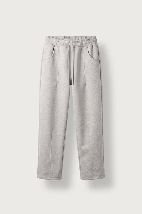 Erkek Baggy Fit Ön Dikiş Detaylı Scuba Eşofman Altı Gri Melanj