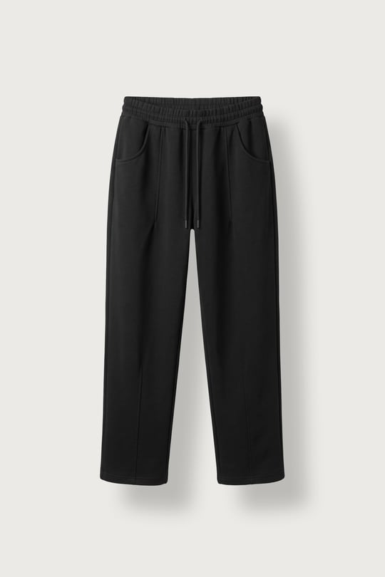 Erkek Baggy Fit Ön Dikiş Detaylı Scuba Eşofman Altı Siyah
