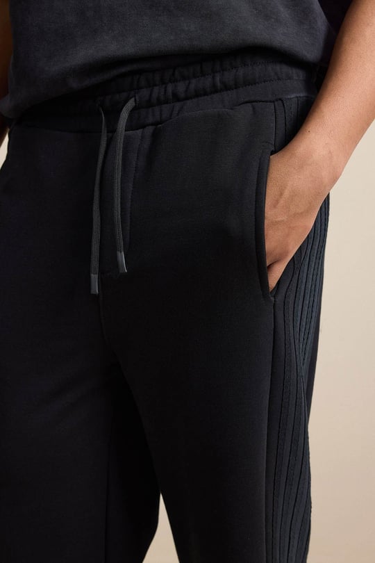 Erkek Baggy Fit Yan Şerit Fitilli Eşofman Altı Siyah