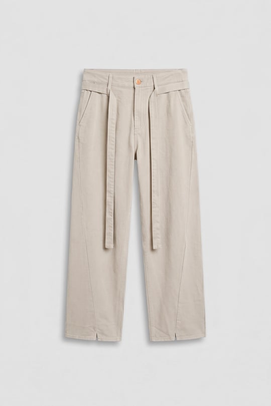Erkek Baggy Fit Yüksek Bel Kemerli Gabardin Pantolon Taş Rengi