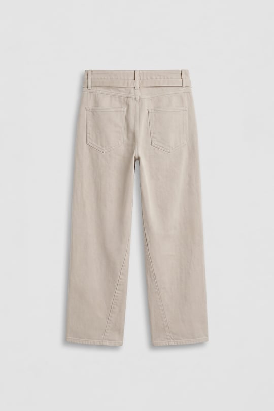 Erkek Baggy Fit Yüksek Bel Kemerli Gabardin Pantolon Taş Rengi