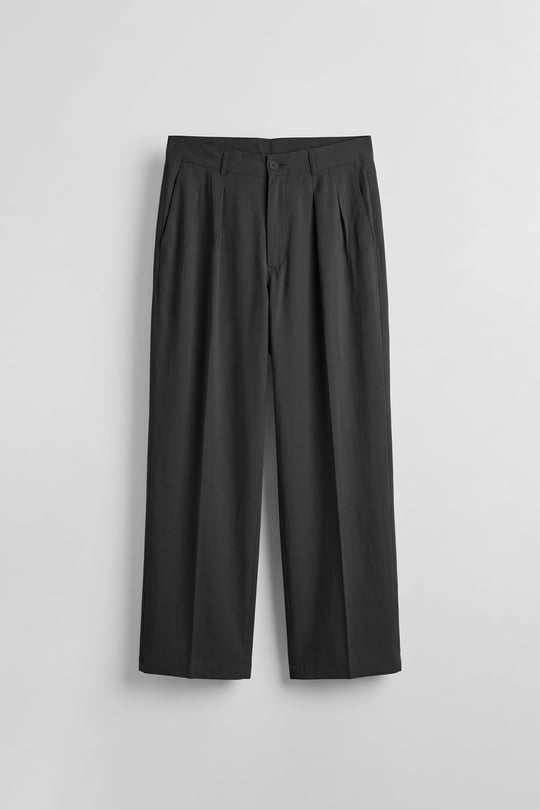 Erkek Baggy Pileli Kumaş Pantolon Siyah