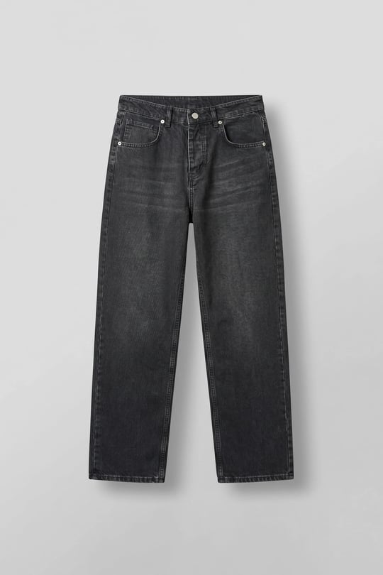 Erkek Baggy Yıkamalı Düz Paça Jean Pantolon Siyah