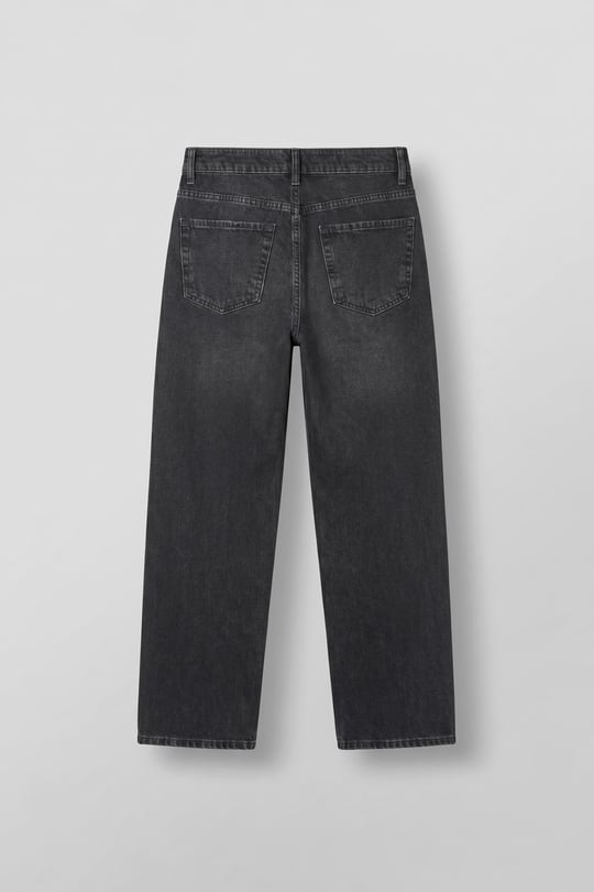 Erkek Baggy Yıkamalı Düz Paça Jean Pantolon Siyah