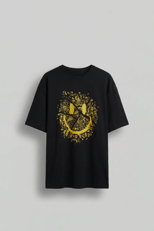 Erkek Baskılı Oversize T-Shirt Siyah