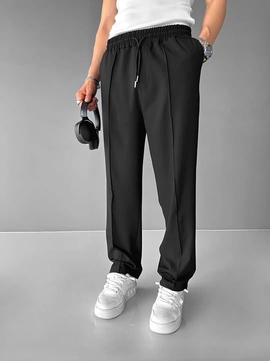 Erkek Beli Lastikli Baggy Pantolon Siyah