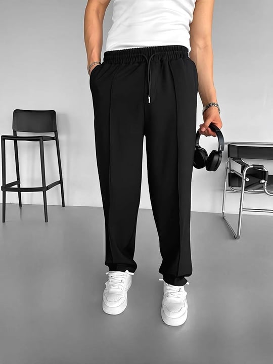 Erkek Beli Lastikli Baggy Pantolon Siyah