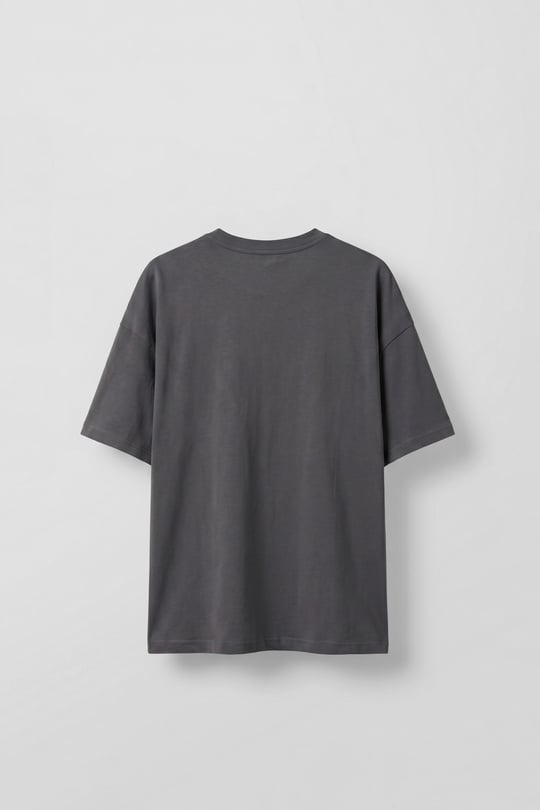Erkek Boxy Fit %100 Pamuk Grafik Baskılı T-Shirt Füme