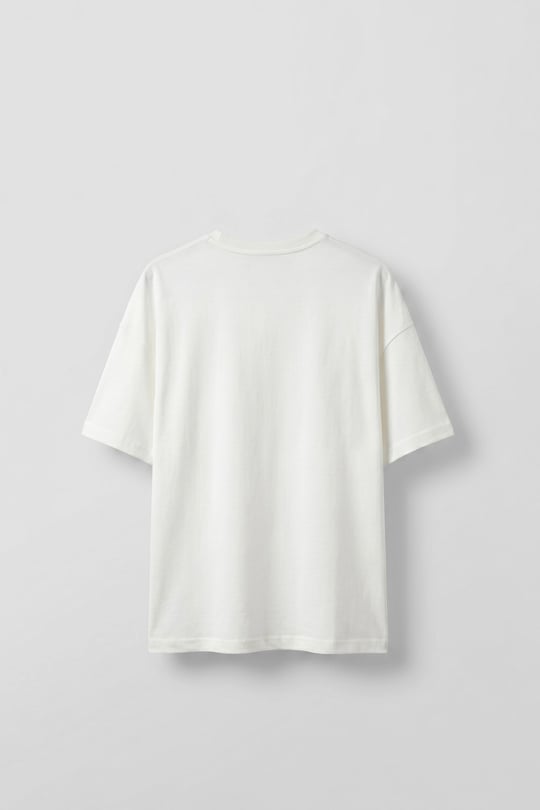 Erkek Boxy Fit %100 Pamuk Grafik Baskılı T-Shirt Ekru