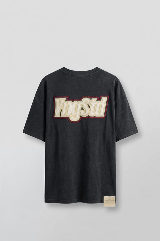 Erkek Boxy Fit Kabartma Nakışlı T-Shirt Siyah
