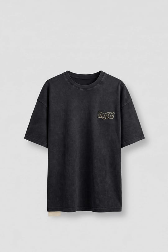 Erkek Boxy Fit Kabartma Nakışlı T-Shirt Siyah