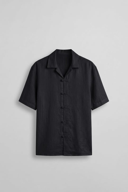 Erkek Boxy Fit Tencel Kumaş Kimono Gömlek Siyah