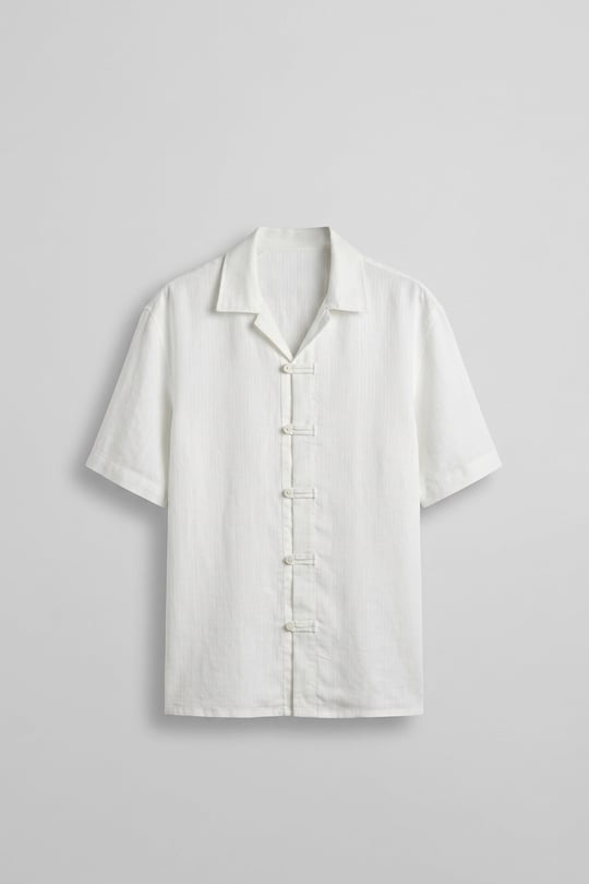 Erkek Boxy Fit Tencel Kumaş Kimono Gömlek Beyaz