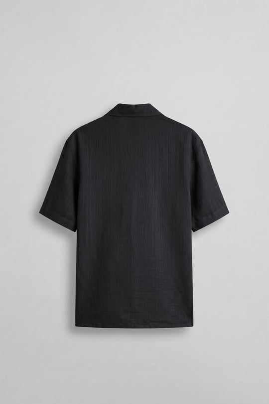 Erkek Boxy Fit Tencel Kumaş Kimono Gömlek Siyah