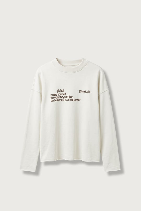 Erkek Boxy Fit Yazı Baskılı Bisiklet Yaka Sweatshirt Ekru
